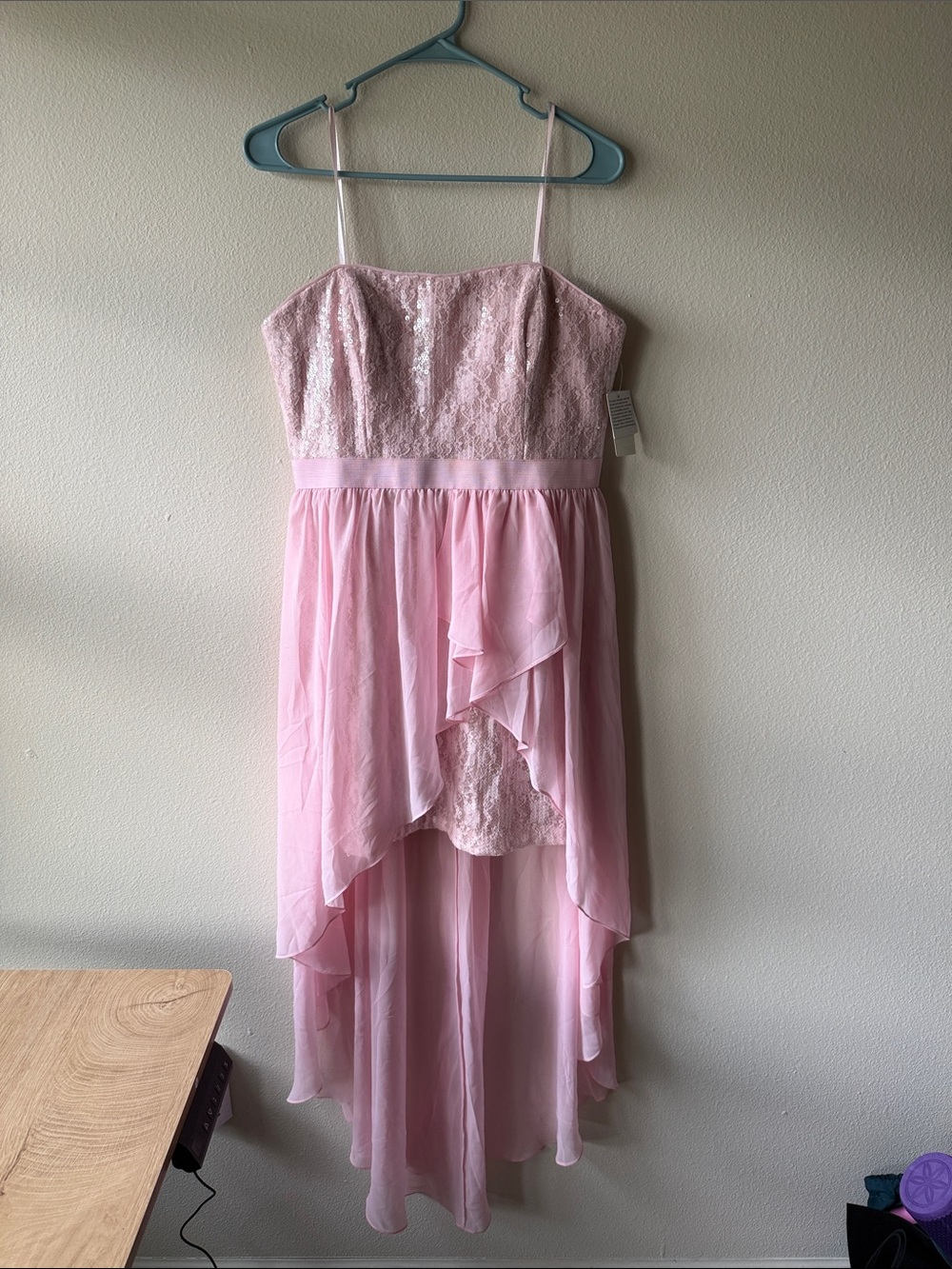 Romantic Pink Lace & Chiffon High-Low Formal Dress